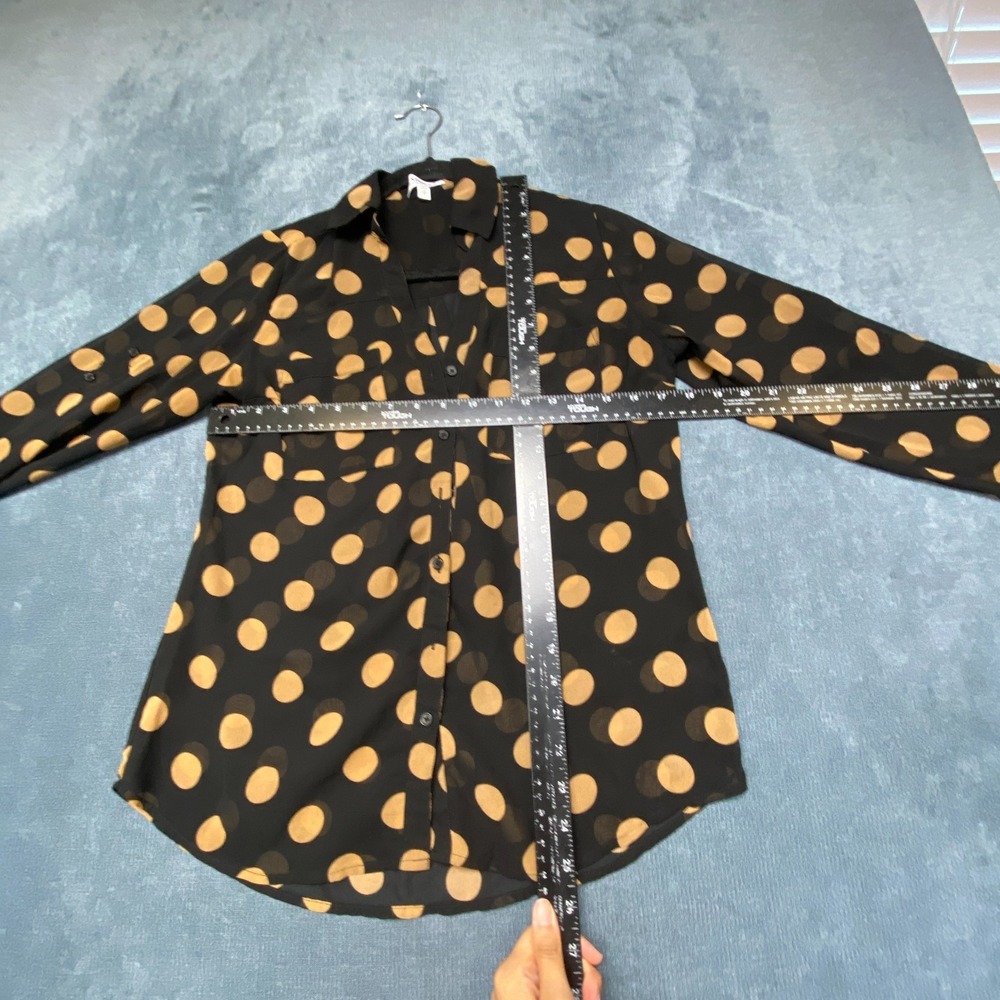 Express Portofino Blouse Top Womens Small Black Yellow Button Front Polka Dot - Picture 6 of 13